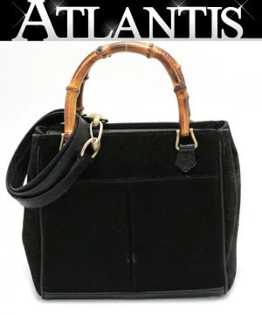 Gucci Bamboo 2way Shoulder Bag Black Suede x Leather